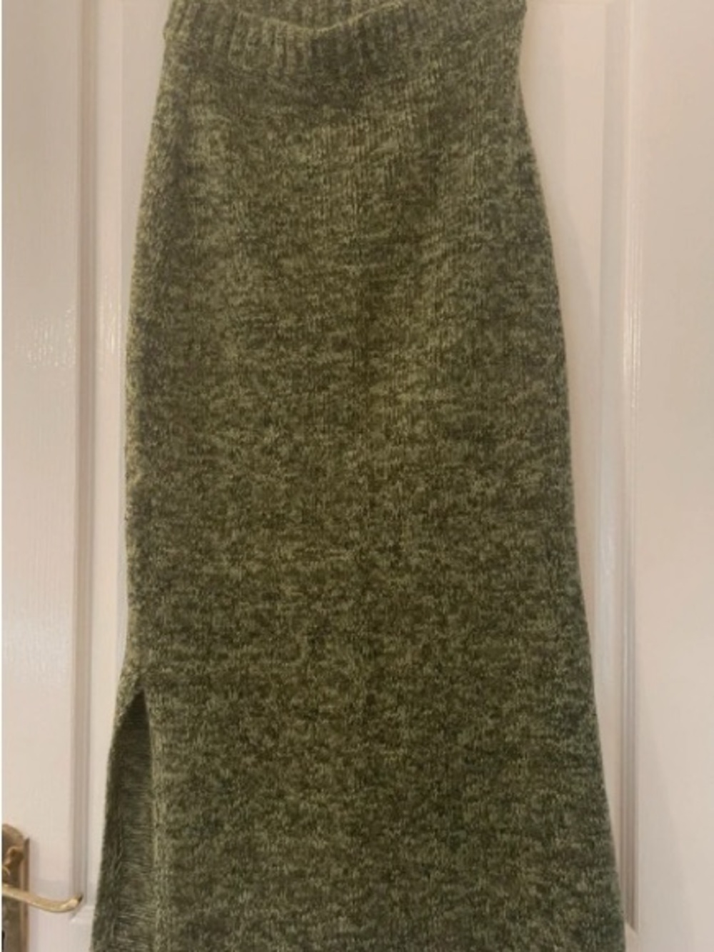 Olive Green Knit Midi Skirt with Side Slit Elastic Waist NWT / NWOT